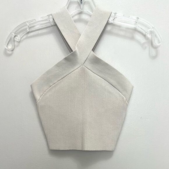 Babaton Aritzia Sculpt Ribbed Criss Cross Tank Cropped Tan Size XS - Picture 3 of 6